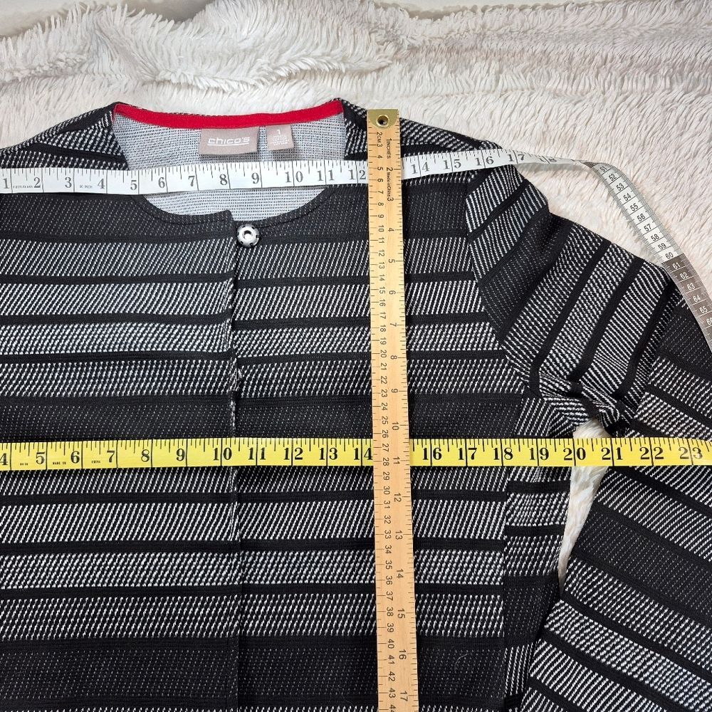 NWOT Chico's Black Gray Striped Jacket/Cardigan Lightweight Sweater Top Size 1. - Picture 8 of 9